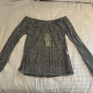 Susy Mix Sheer Metallic Black and Silver Top